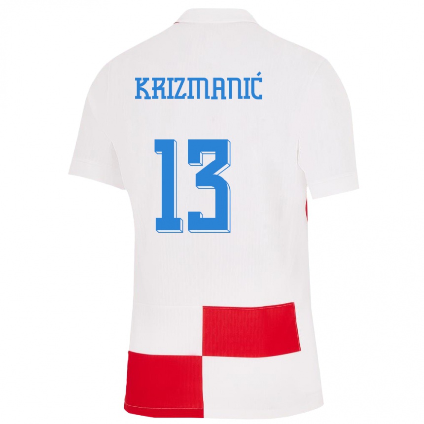 Kids Football Croatia Kresimir Krizmanic #13 White Red Home Jersey 24-26 T-Shirt