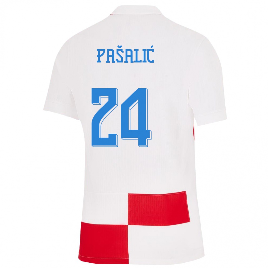 Kids Football Croatia Marco Pasalic #24 White Red Home Jersey 24-26 T-Shirt