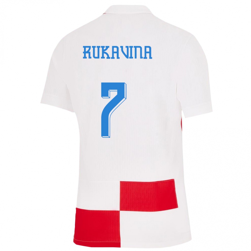 Kids Football Croatia Gabriel Rukavina #7 White Red Home Jersey 24-26 T-Shirt