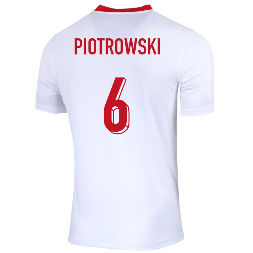 Kids Football Poland Jakub Piotrowski #6 White Home Jersey 24-26 T-Shirt