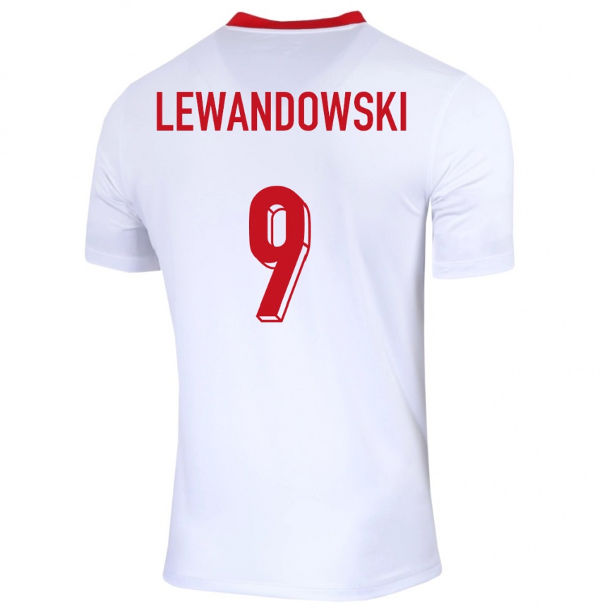 Kids Football Poland Robert Lewandowski #9 White Home Jersey 24-26 T-Shirt