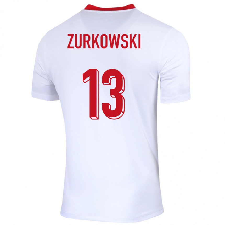 Kids Football Poland Szymon Zurkowski #13 White Home Jersey 24-26 T-Shirt
