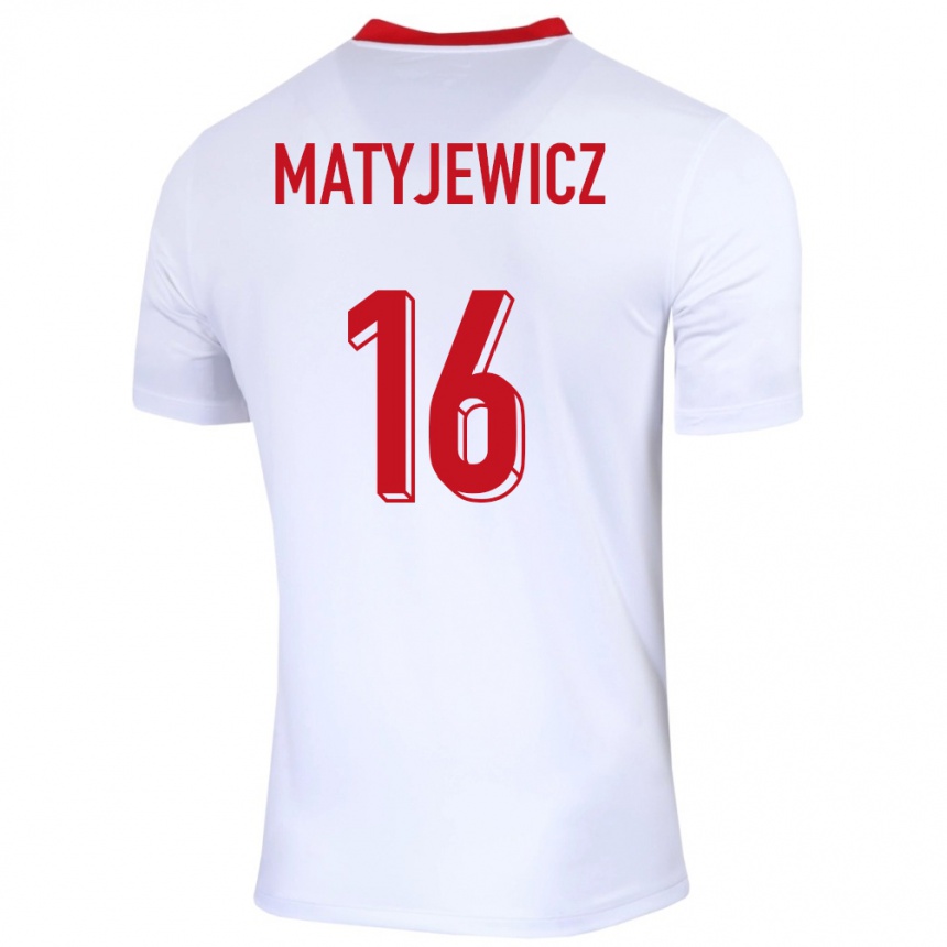 Kids Football Poland Wiktor Matyjewicz #16 White Home Jersey 24-26 T-Shirt