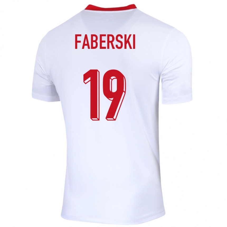 Kids Football Poland Jan Faberski #19 White Home Jersey 24-26 T-Shirt