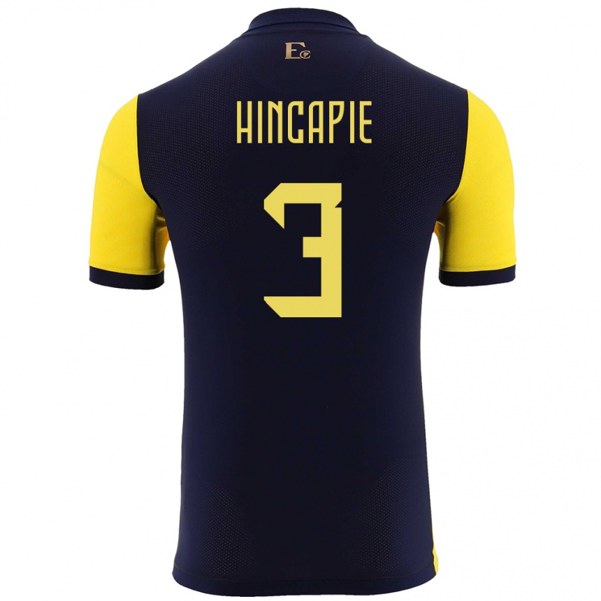 Kids Football Ecuador Piero Hincapie #3 Yellow Home Jersey 24-26 T-Shirt