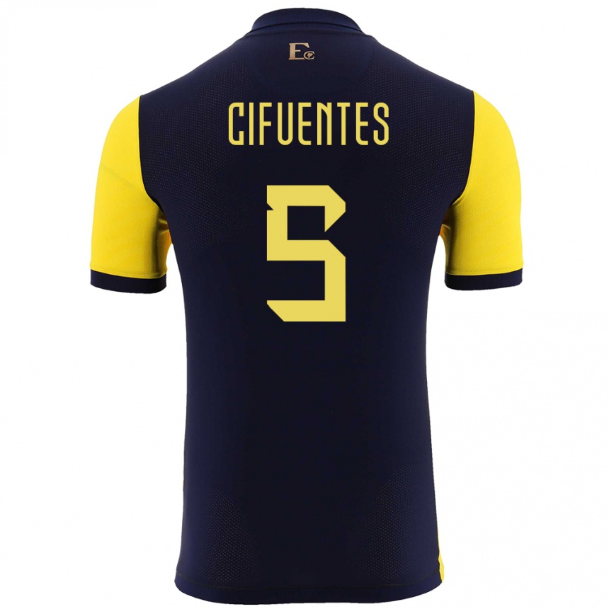 Kids Football Ecuador Jose Cifuentes #5 Yellow Home Jersey 24-26 T-Shirt