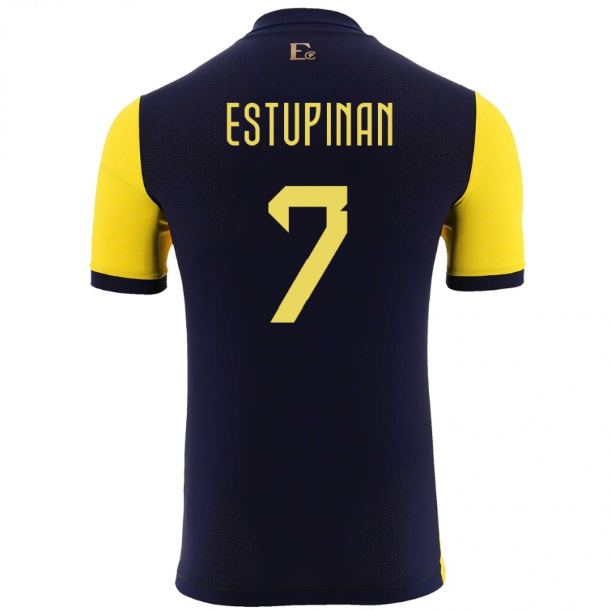 Kids Football Ecuador Pervis Estupinan #7 Yellow Home Jersey 24-26 T-Shirt