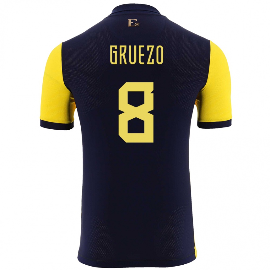 Kids Football Ecuador Carlos Gruezo #8 Yellow Home Jersey 24-26 T-Shirt