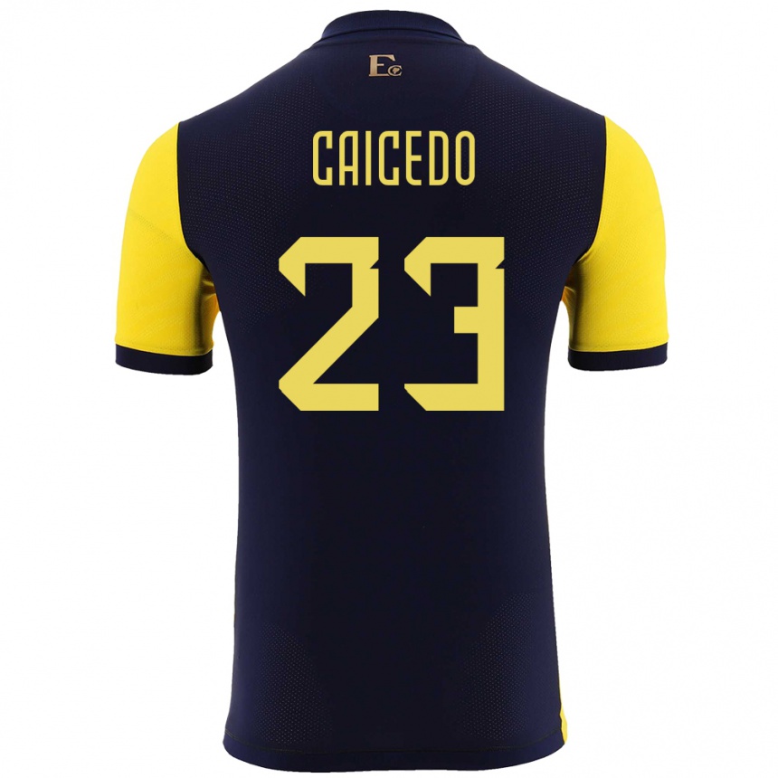 Kids Football Ecuador Moises Caicedo #23 Yellow Home Jersey 24-26 T-Shirt