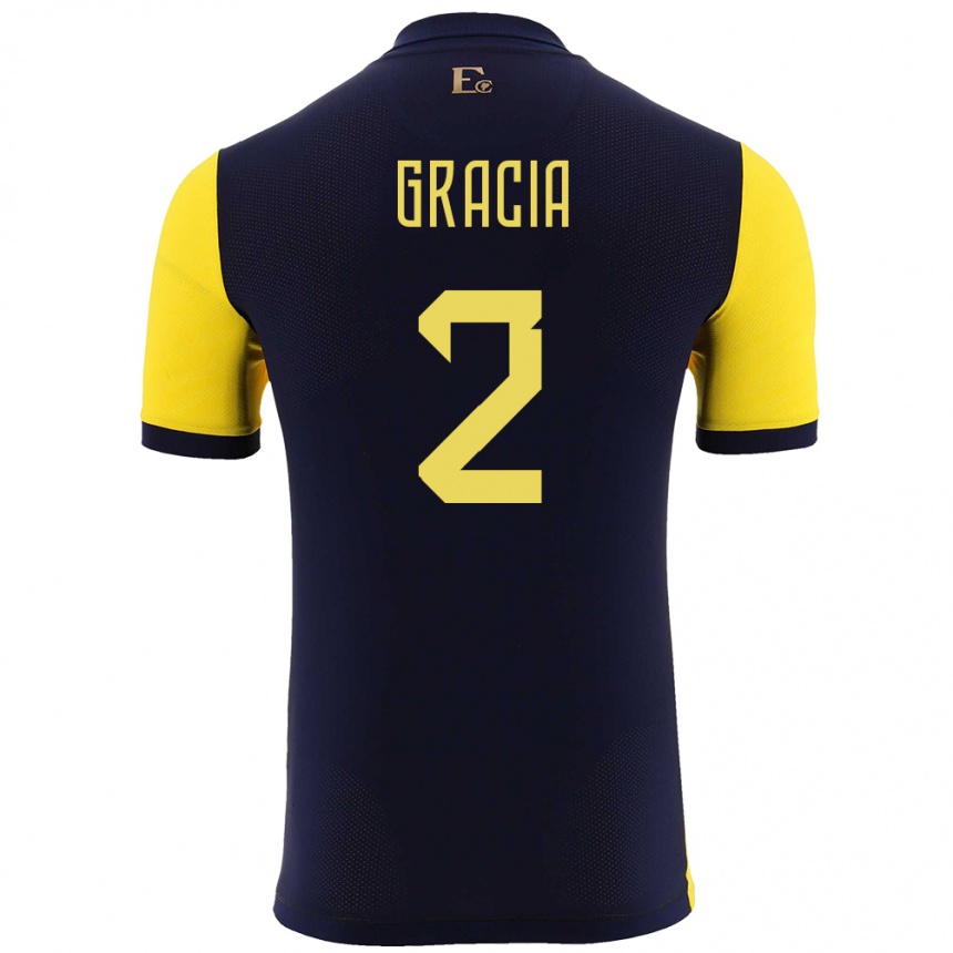 Kids Football Ecuador Ericka Gracia #2 Yellow Home Jersey 24-26 T-Shirt