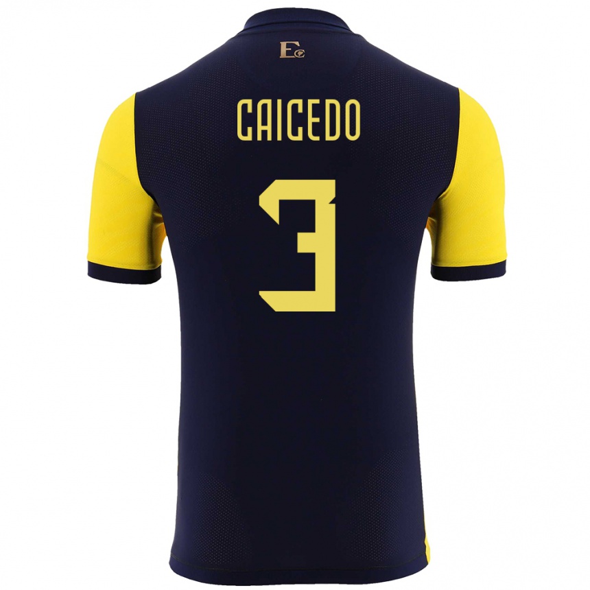 Kids Football Ecuador Jessy Caicedo #3 Yellow Home Jersey 24-26 T-Shirt