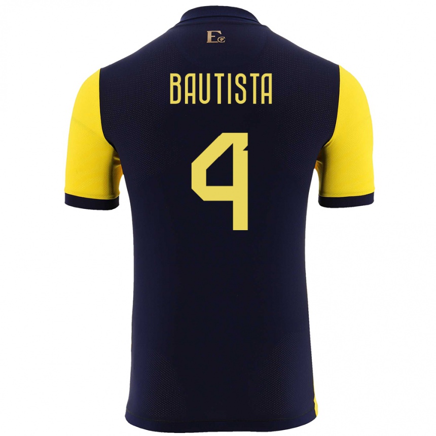 Kids Football Ecuador Davis Bautista #4 Yellow Home Jersey 24-26 T-Shirt