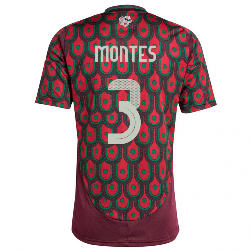 Kids Football Mexico Cesar Montes #3 Maroon Home Jersey 24-26 T-Shirt