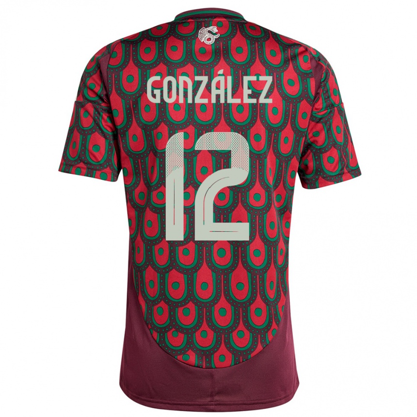 Kids Football Mexico Itzel Gonzalez #12 Maroon Home Jersey 24-26 T-Shirt