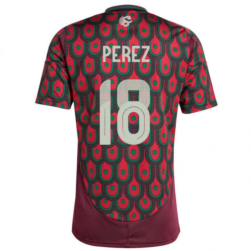 Kids Football Mexico Jonathan Perez #18 Maroon Home Jersey 24-26 T-Shirt