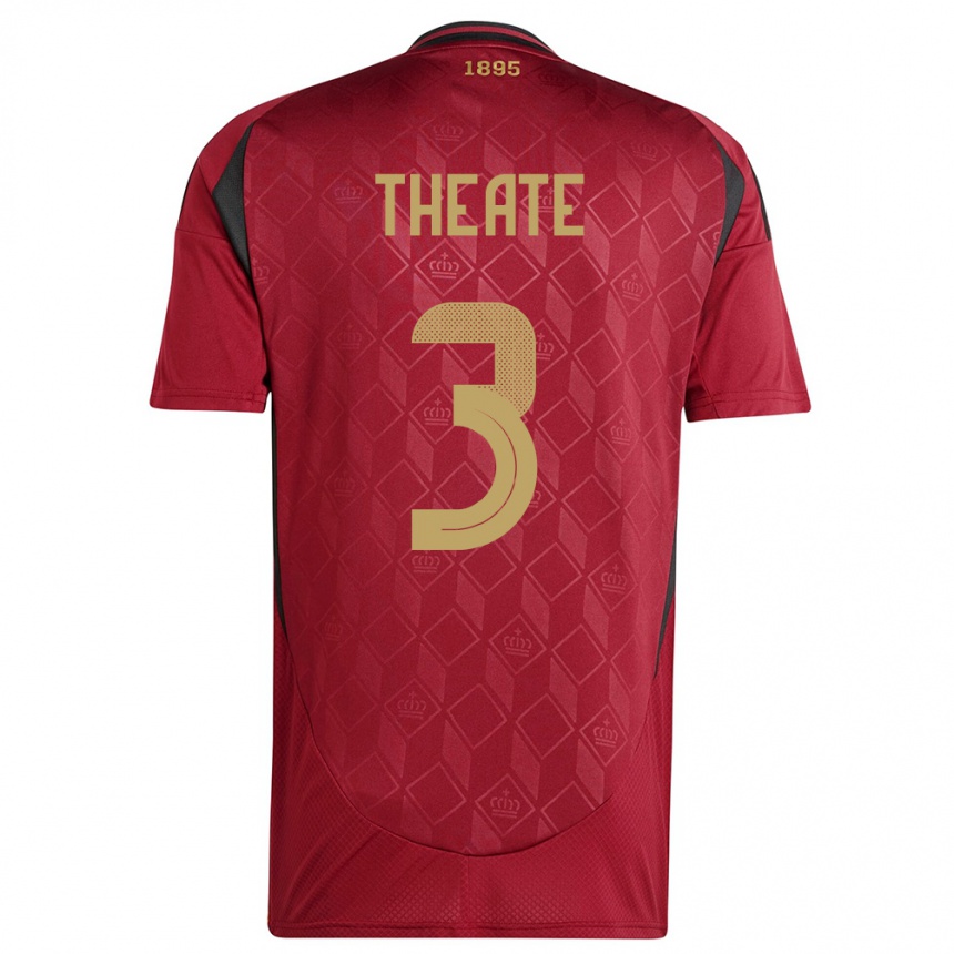 Kids Football Belgium Arthur Theate #3 Burgundy Home Jersey 24-26 T-Shirt