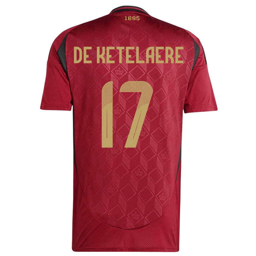 Kids Football Belgium Charles De Ketelaere #17 Burgundy Home Jersey 24-26 T-Shirt