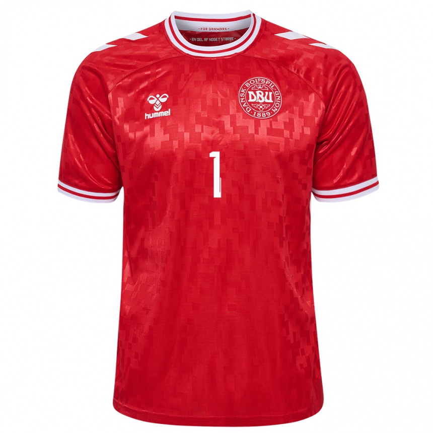 Kids Football Denmark Lene Christensen #1 Red Home Jersey 24-26 T-Shirt