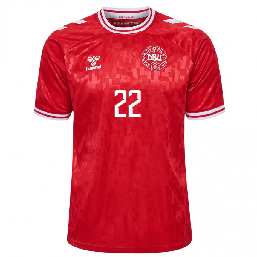 Kids Football Denmark Kathrine Larsen #22 Red Home Jersey 24-26 T-Shirt