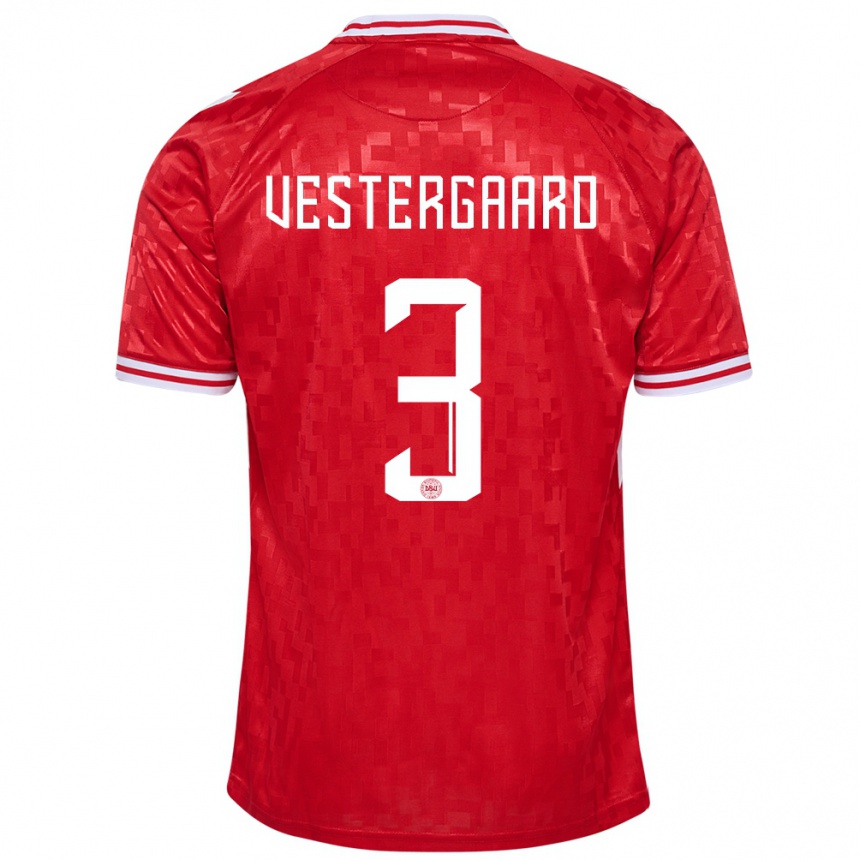 Kids Football Denmark Jannik Vestergaard #3 Red Home Jersey 24-26 T-Shirt