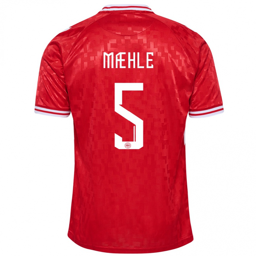 Kids Football Denmark Joakim Maehle #5 Red Home Jersey 24-26 T-Shirt