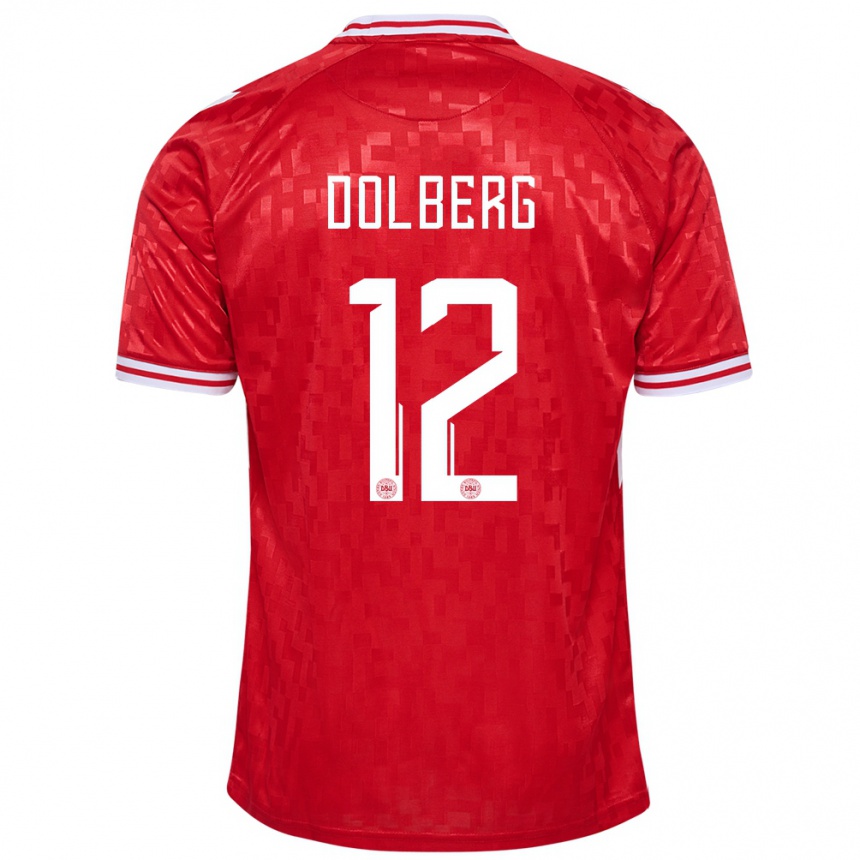 Kids Football Denmark Kasper Dolberg #12 Red Home Jersey 24-26 T-Shirt