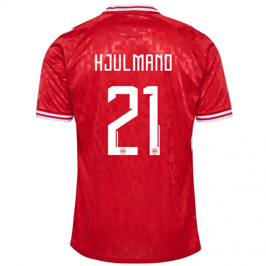 Kids Football Denmark Morten Hjulmand #21 Red Home Jersey 24-26 T-Shirt