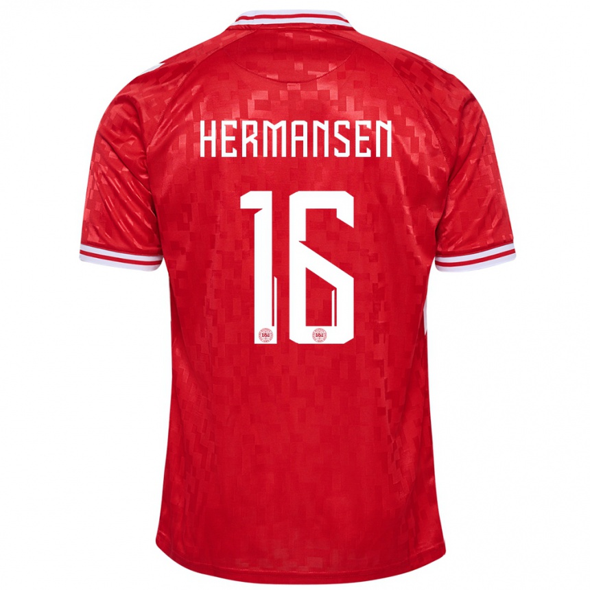 Kids Football Denmark Mads Hermansen #16 Red Home Jersey 24-26 T-Shirt