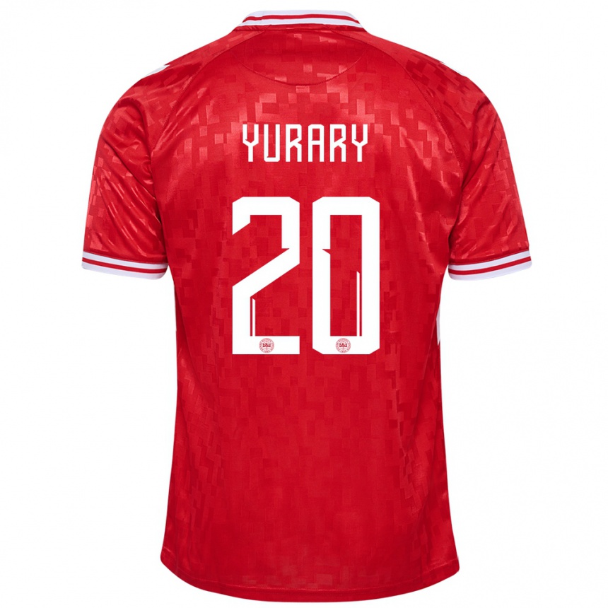 Kids Football Denmark Yussuf Poulsen #20 Red Home Jersey 24-26 T-Shirt