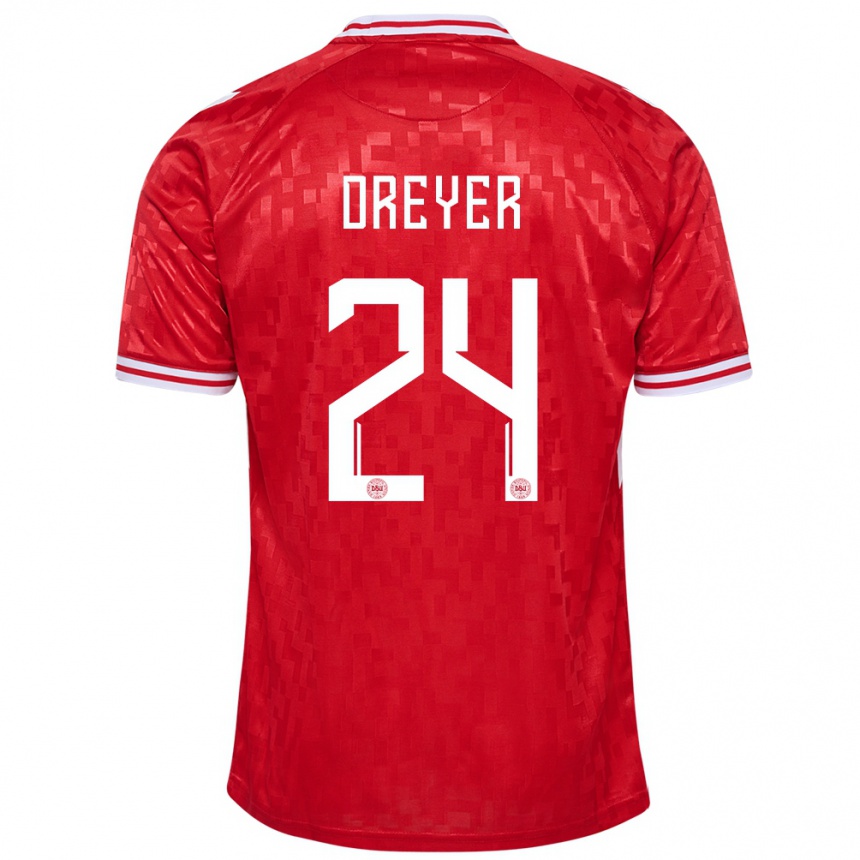 Kids Football Denmark Anders Dreyer #24 Red Home Jersey 24-26 T-Shirt