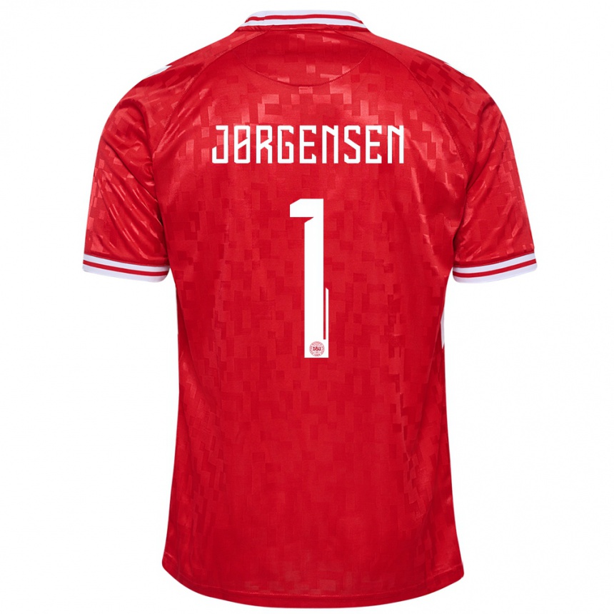 Kids Football Denmark Filip Jørgensen #1 Red Home Jersey 24-26 T-Shirt