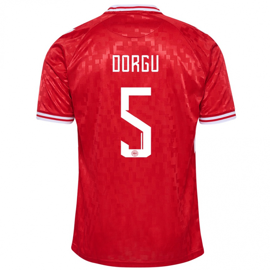 Kids Football Denmark Patrick Dorgu #5 Red Home Jersey 24-26 T-Shirt