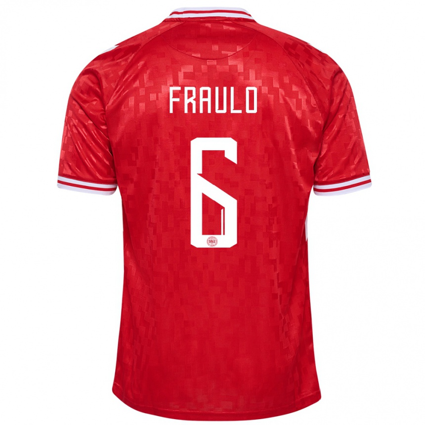 Kids Football Denmark Oscar Fraulo #6 Red Home Jersey 24-26 T-Shirt