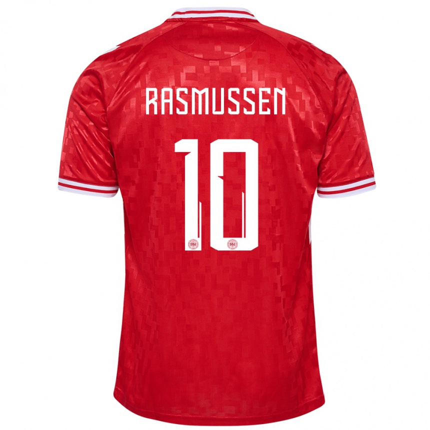 Kids Football Denmark Christian Rasmussen #10 Red Home Jersey 24-26 T-Shirt