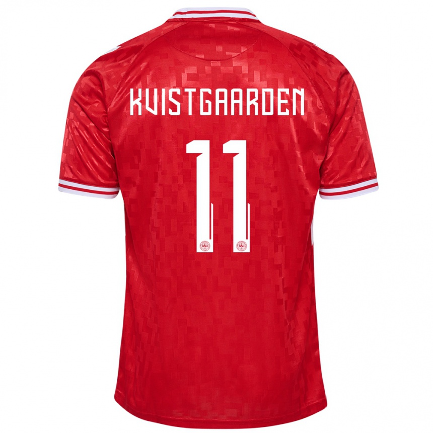 Kids Football Denmark Mathias Kvistgaarden #11 Red Home Jersey 24-26 T-Shirt