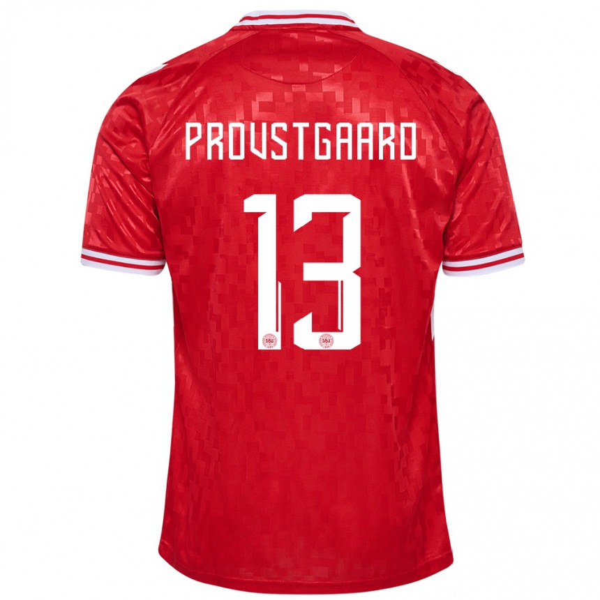 Kids Football Denmark Oliver Provstgaard #13 Red Home Jersey 24-26 T-Shirt