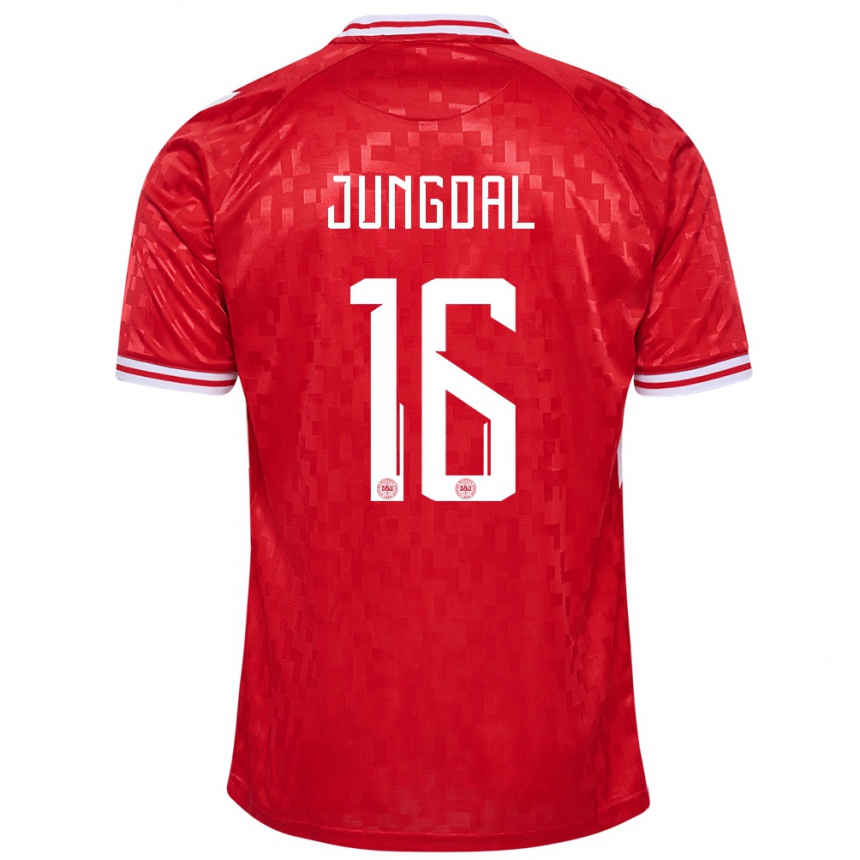 Kids Football Denmark Andreas Jungdal #16 Red Home Jersey 24-26 T-Shirt