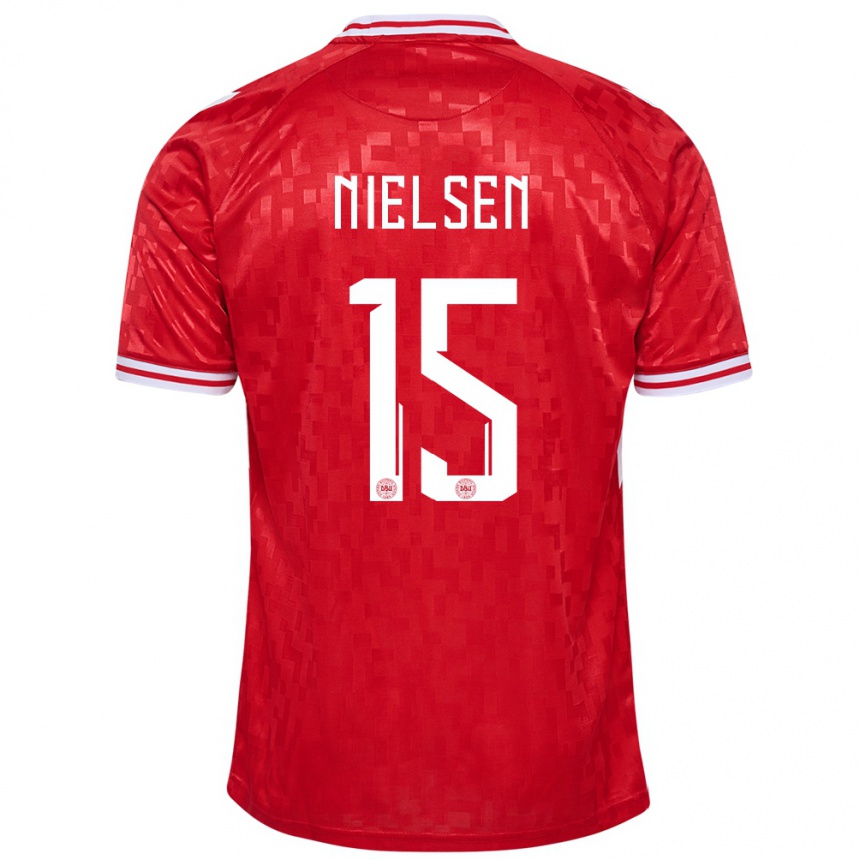 Kids Football Denmark Villads Nielsen #15 Red Home Jersey 24-26 T-Shirt