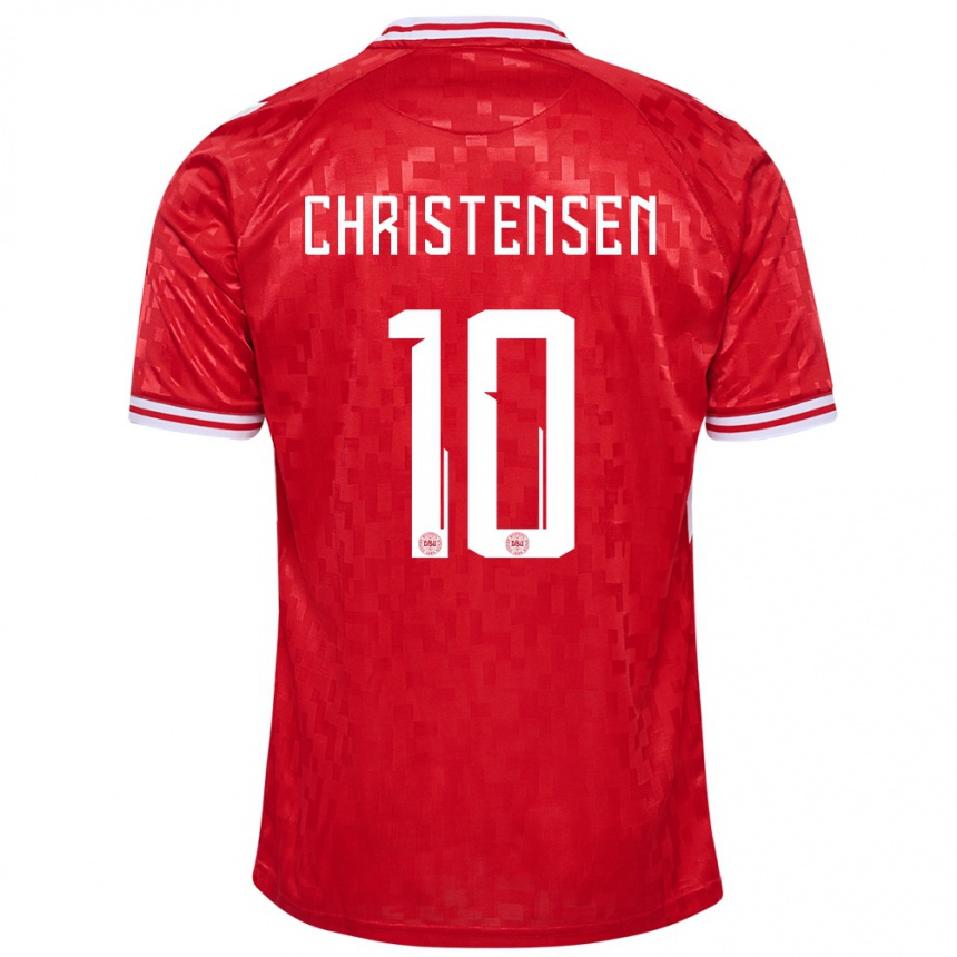 Kids Football Denmark Gustav Christensen #10 Red Home Jersey 24-26 T-Shirt