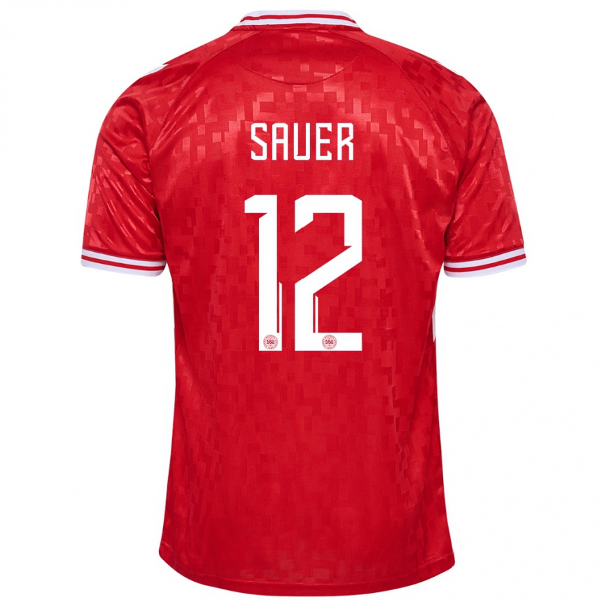 Kids Football Denmark Mathias Sauer #12 Red Home Jersey 24-26 T-Shirt