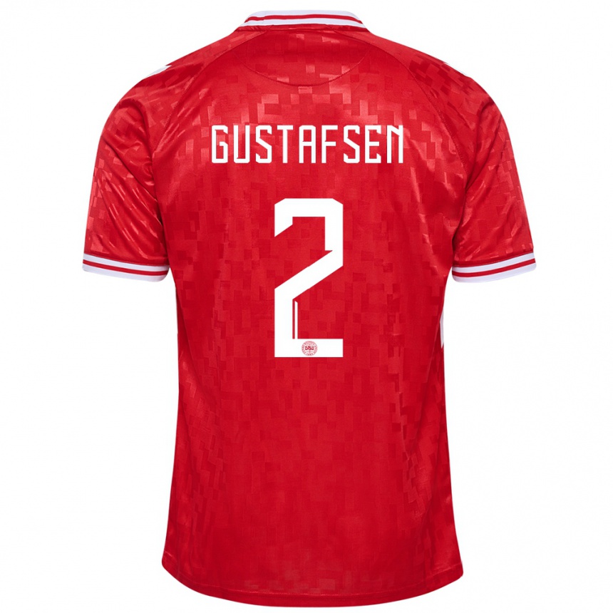 Kids Football Denmark Victor Gustafsen #2 Red Home Jersey 24-26 T-Shirt