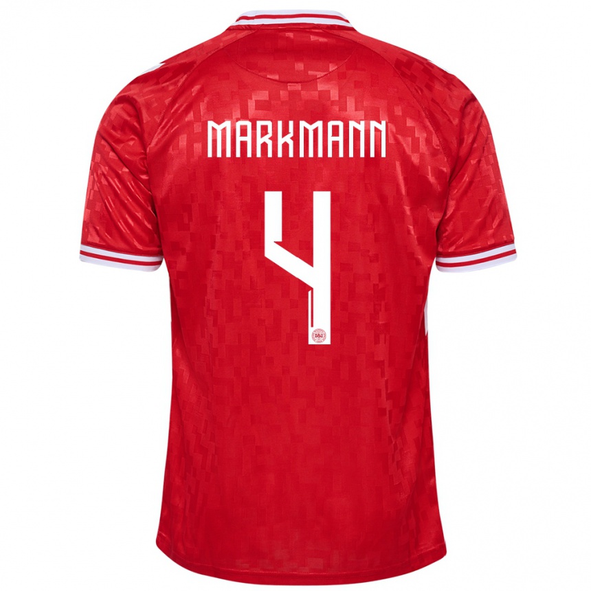 Kids Football Denmark Noah Markmann #4 Red Home Jersey 24-26 T-Shirt