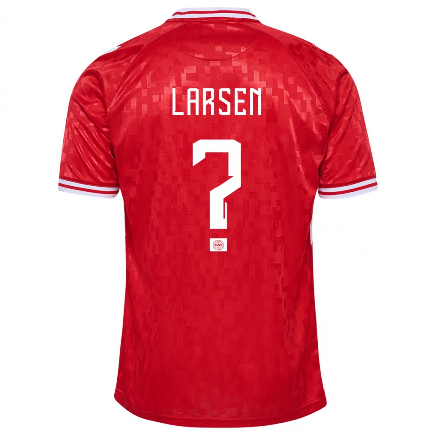 Kids Football Denmark Sander Larsen #0 Red Home Jersey 24-26 T-Shirt