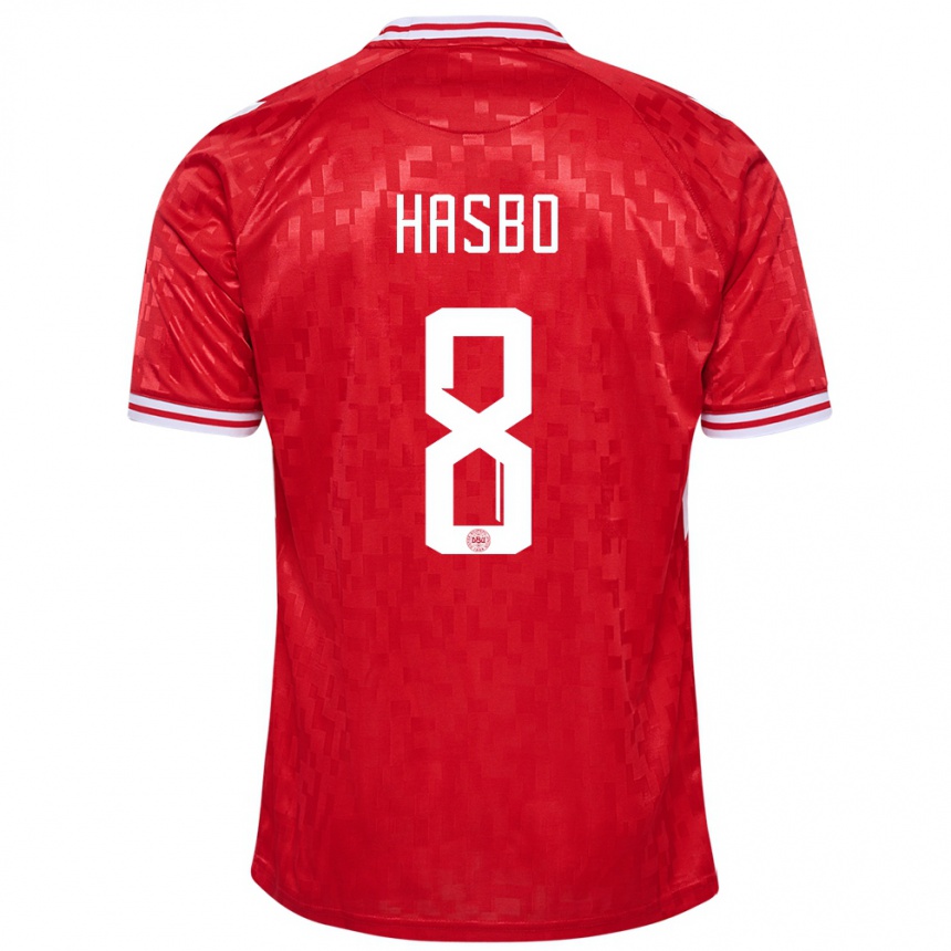 Kids Football Denmark Josefine Hasbo #8 Red Home Jersey 24-26 T-Shirt