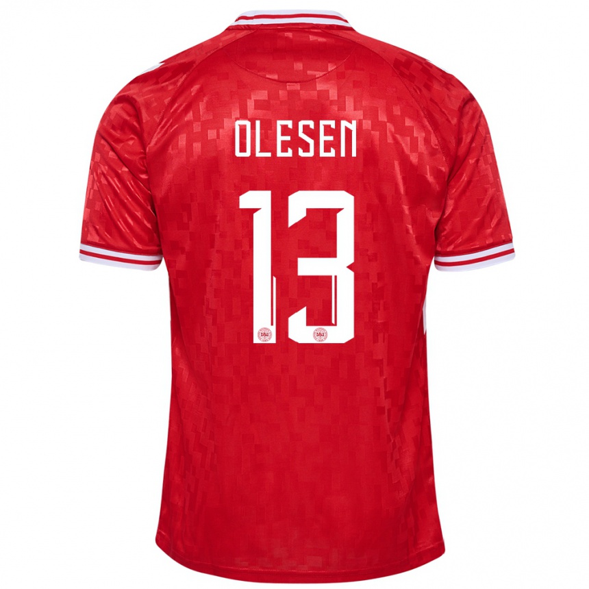 Kids Football Denmark Karoline Olesen #13 Red Home Jersey 24-26 T-Shirt