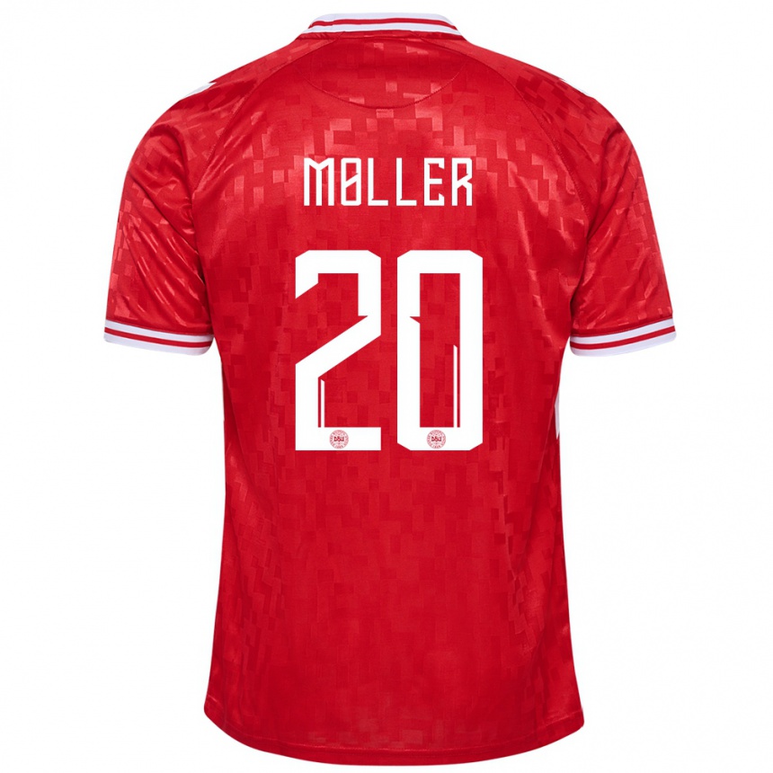 Kids Football Denmark Caroline Moller #20 Red Home Jersey 24-26 T-Shirt