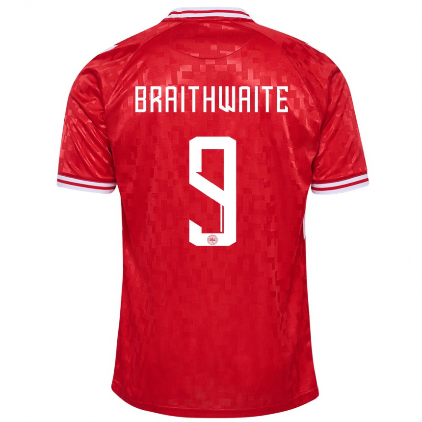 Kids Football Denmark Martin Braithwaite #9 Red Home Jersey 24-26 T-Shirt