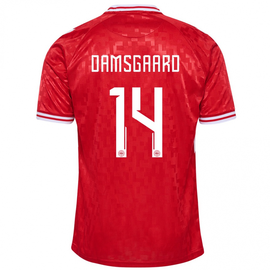 Kids Football Denmark Mikkel Damsgaard #14 Red Home Jersey 24-26 T-Shirt