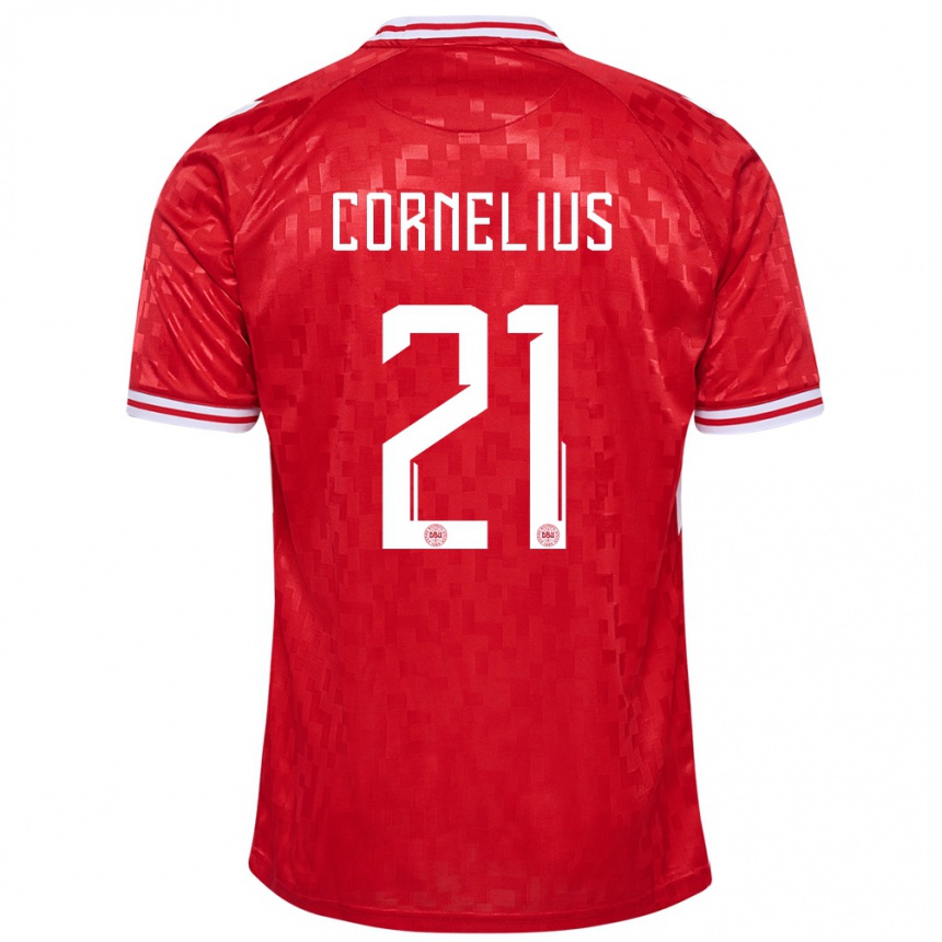 Kids Football Denmark Andreas Cornelius #21 Red Home Jersey 24-26 T-Shirt