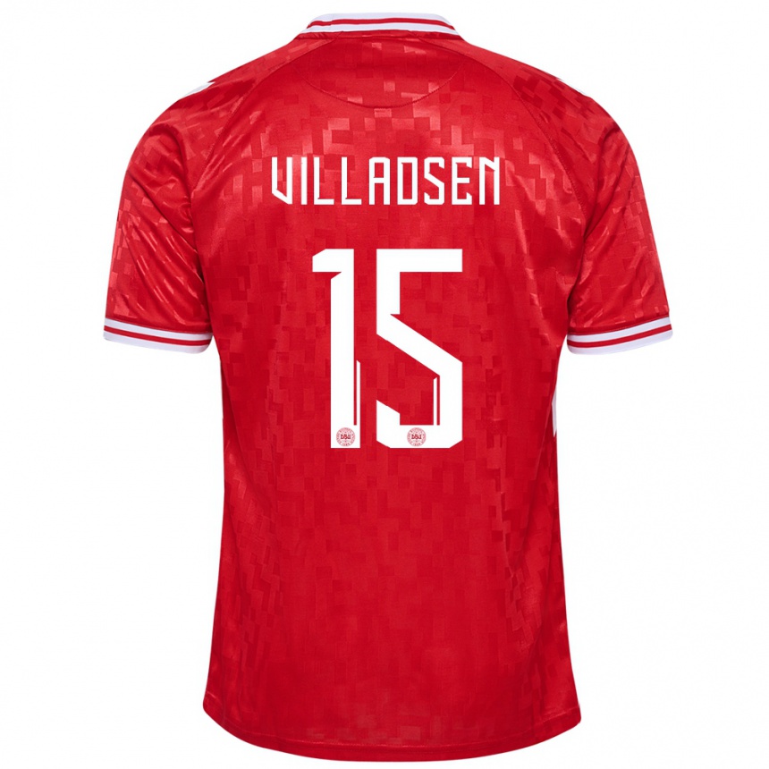 Kids Football Denmark Oliver Villadsen #15 Red Home Jersey 24-26 T-Shirt